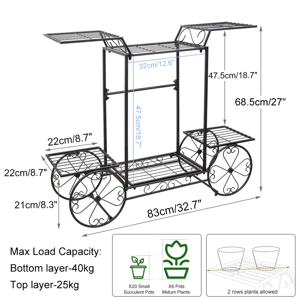 Large Metal Plant Stand Indoor 6 Tier Garden Cart Plant Holder Wrought Iron