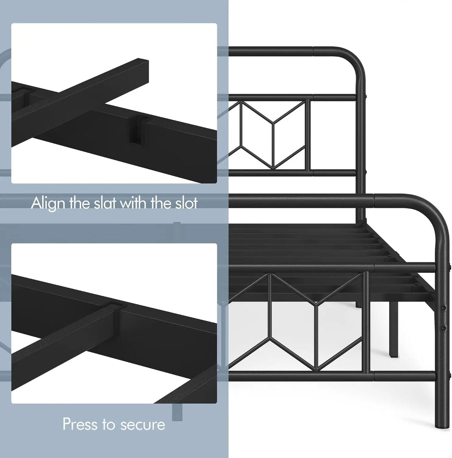Queen Size Metal Platform Bed Frame with Headboard, Under Bed Storage, No Box Spring Needed