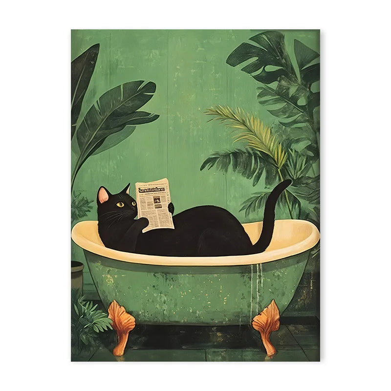 Green Funny Cat Decorative Canvas Painting