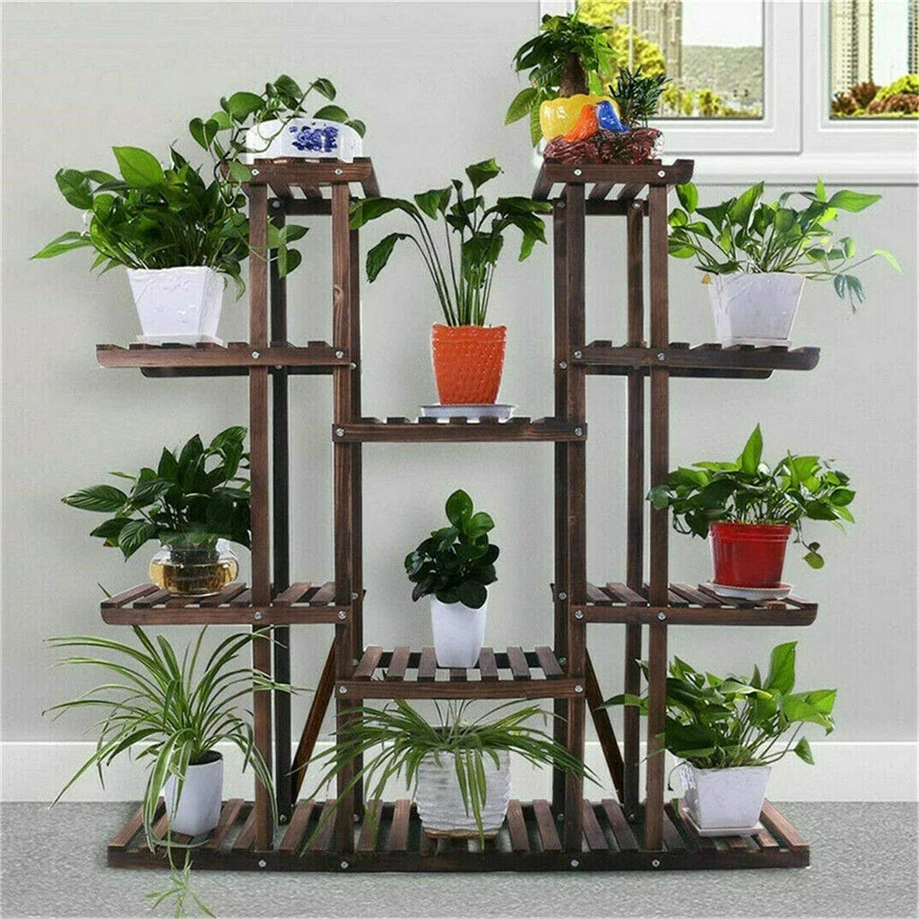 Multi-Tier Plant Stand, 46in Height Wood Flower Rack Holder Indoor Outdoor for Patio Gard