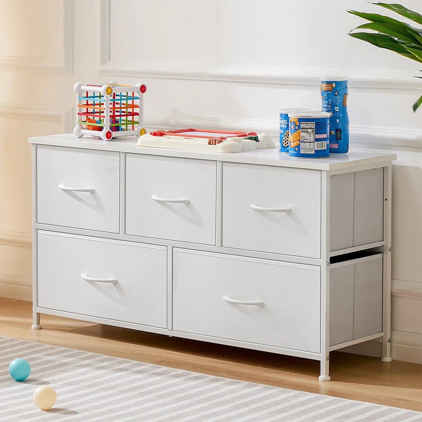 JHK Living Room Display Cabinet Layers With 5 Fabric Drawers Clothes Storage Dresser