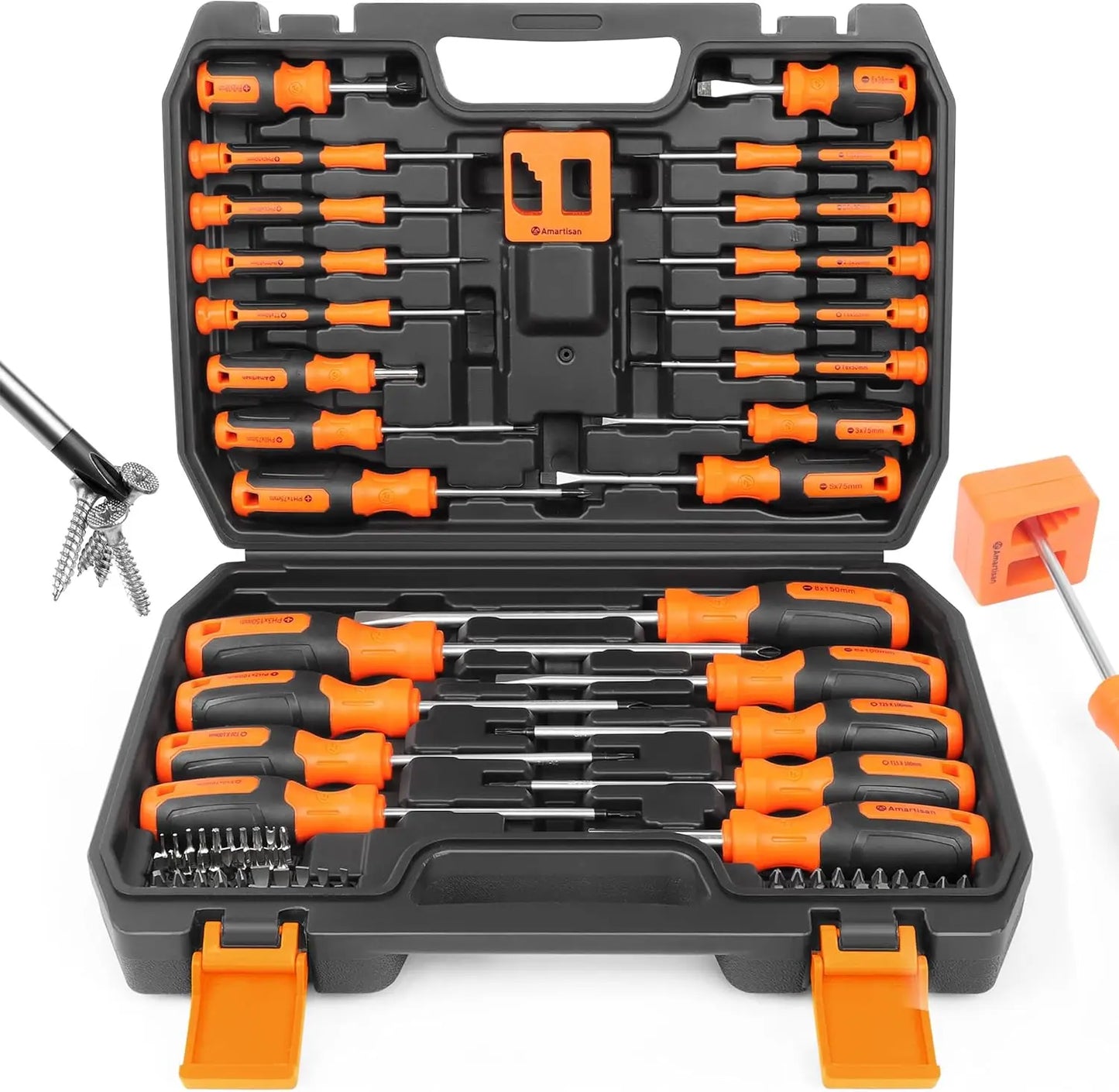 Magnetic Screwdriver Set, 43-Piece with Case, Includes Slotted, Phillips, Hex, Pozidriv, Torx - Green