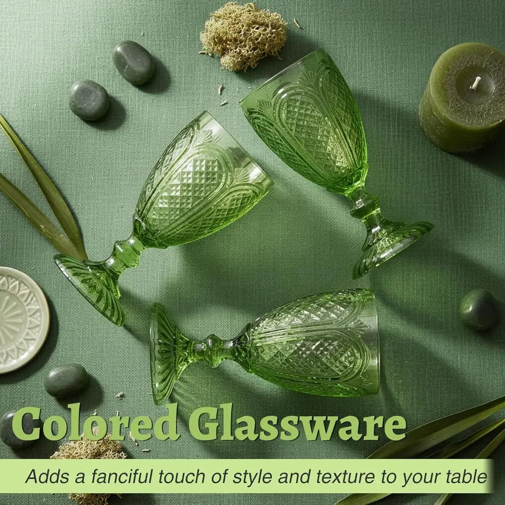 Vintage Green Glassware Set of 6, 10.5 OZ