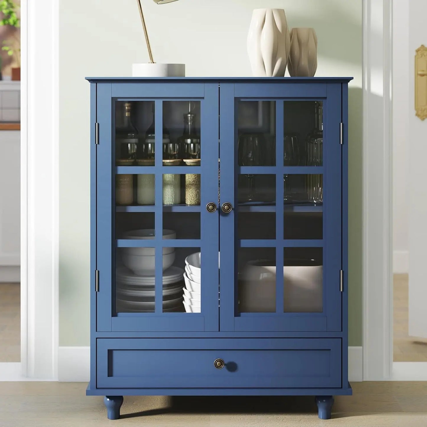 Sideboard Buffet Cabinet, Entryway Cabinet with Glass Doors Drawer