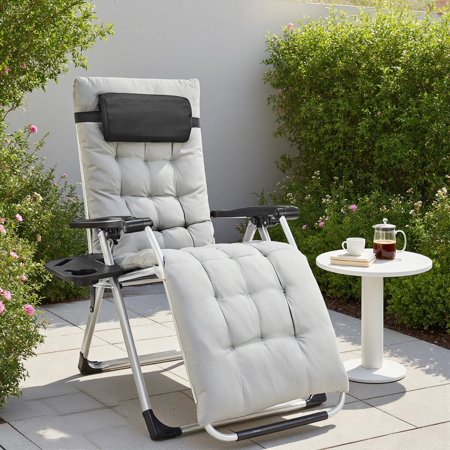 JHK Zero Gravity Set of 2 Portable Recliner Outdoor Garden Lounge Chair with Cup Holder