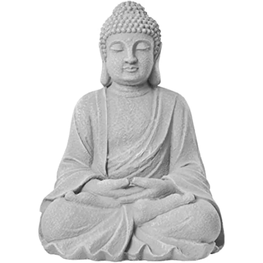 Zen Garden Asian Buddha Statue Outdoor Yard Decor 20'' High Magnesium Oxide Stone Grey