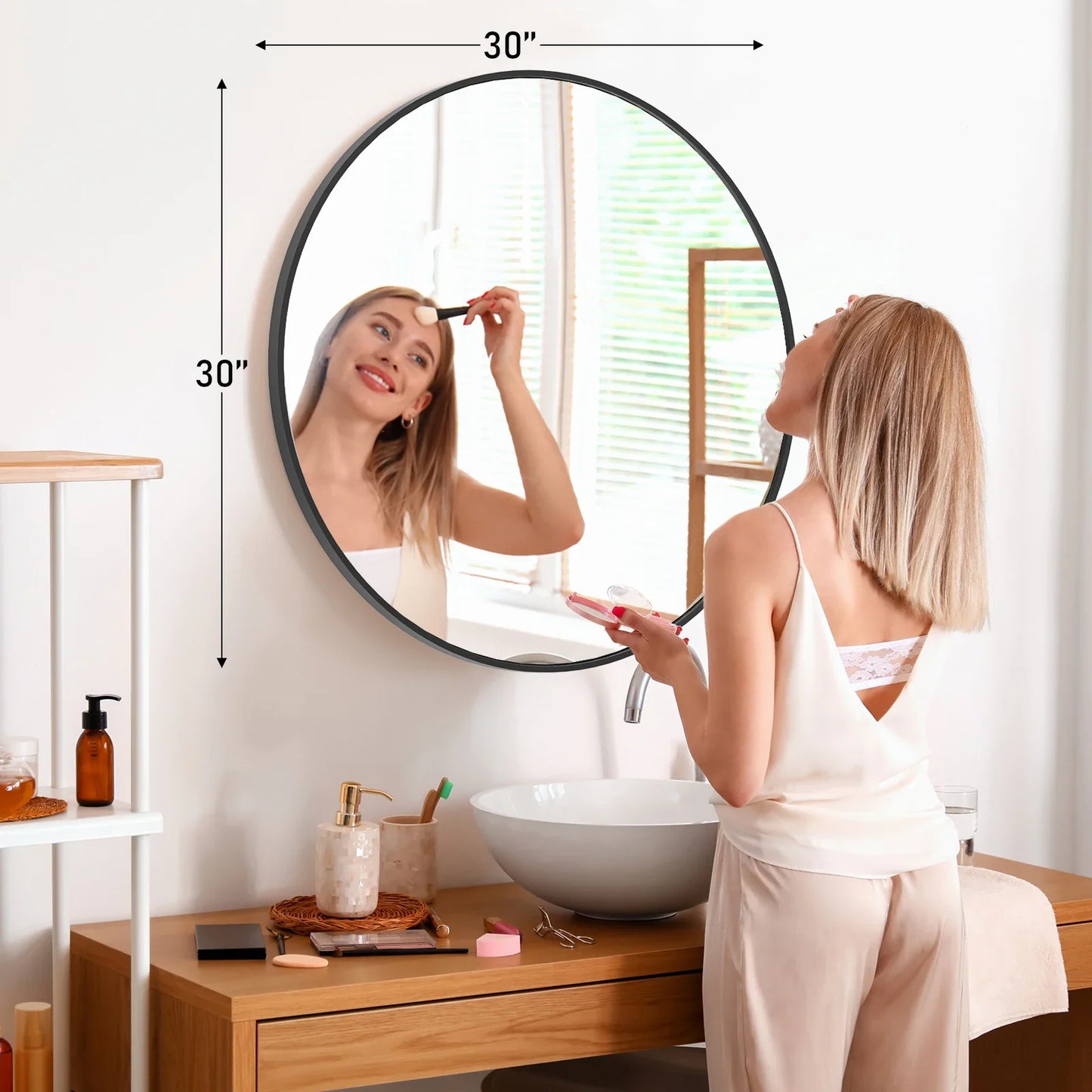 JHK 30 Inch Large Gold Round Vanity Framed Mirror for Wall