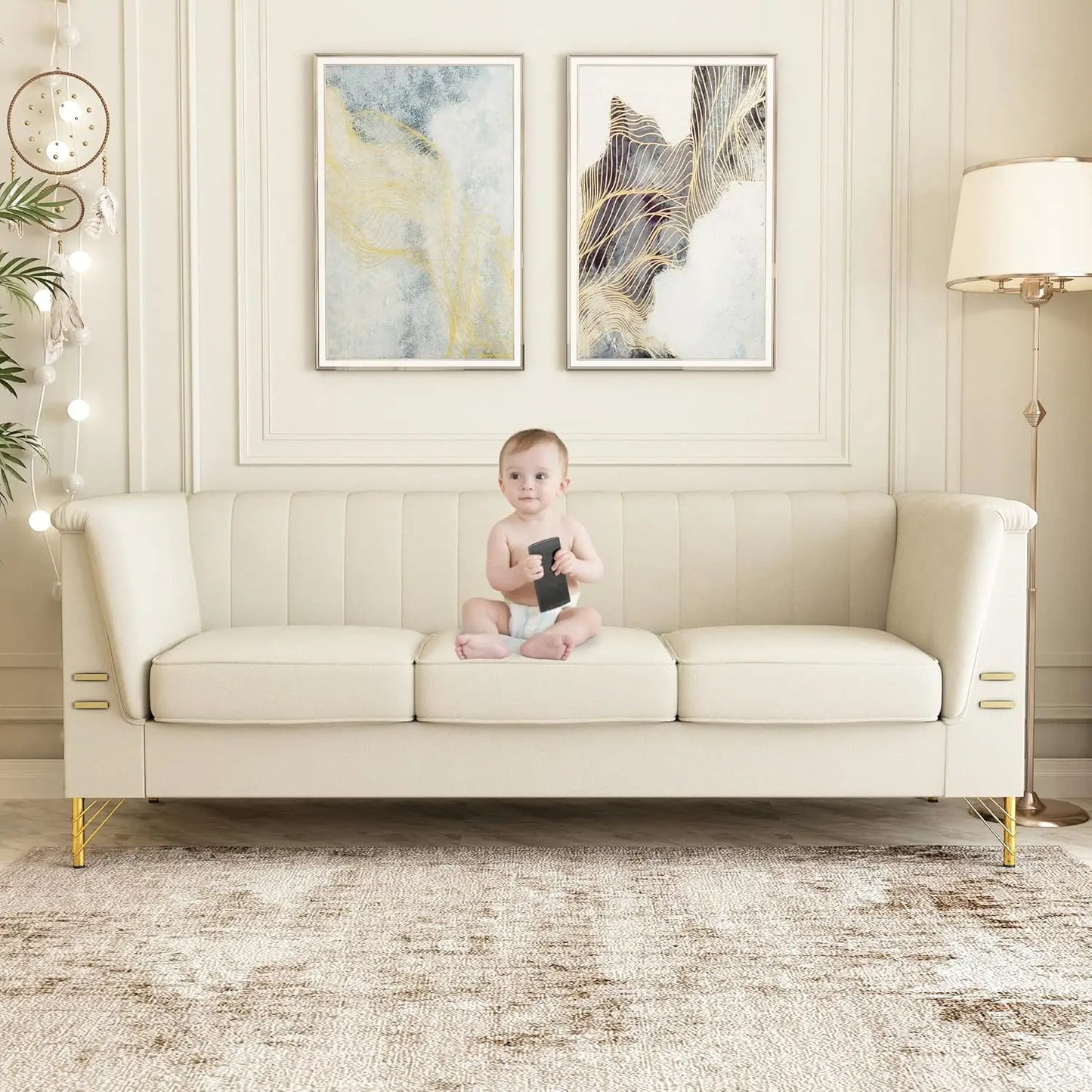 85.63" Velvet Sofa,Modern Loveseat Couch with Pillows Set of 2 for Living Room,Bedroom 6 different colors