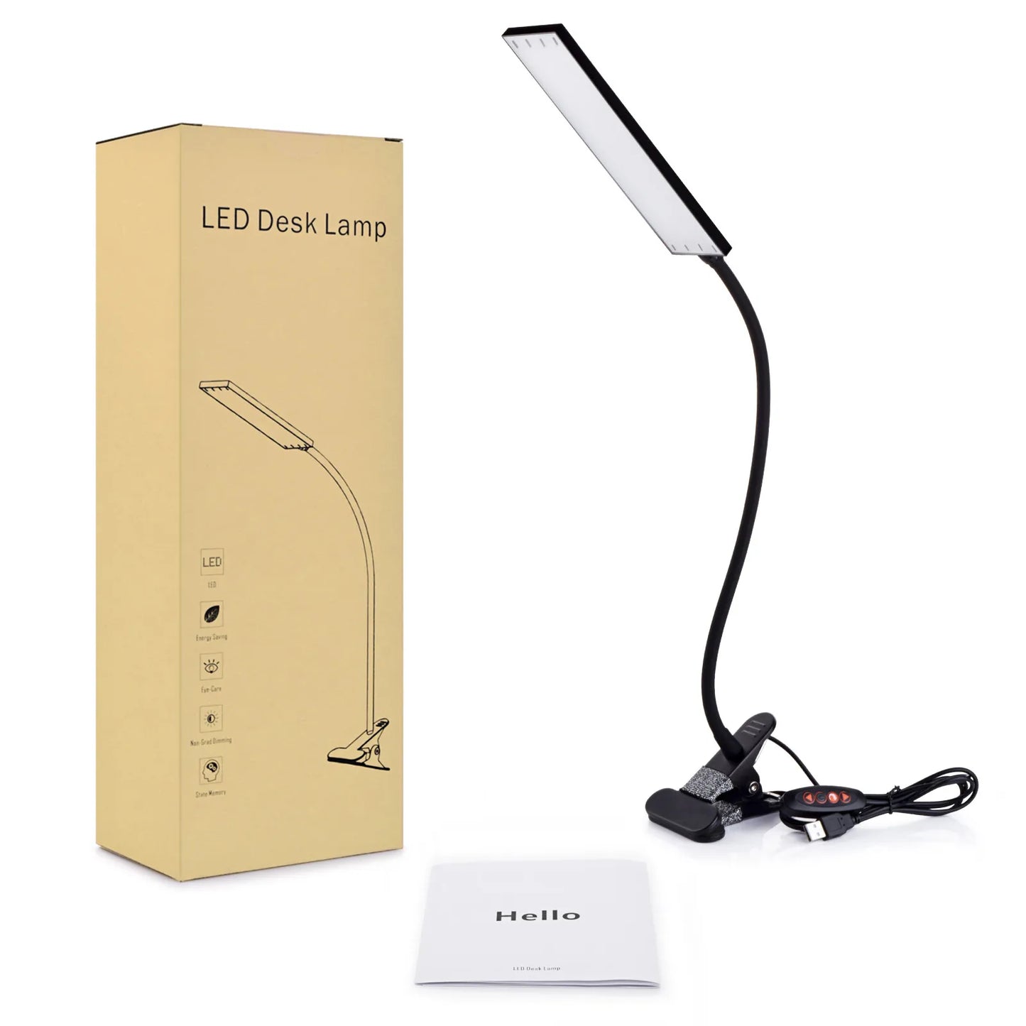 5W LED Clip on Desk Lamp with 3 Modes 11 Brightness 2M Cable Dimmer 14 Levels Clamp Table Lamp