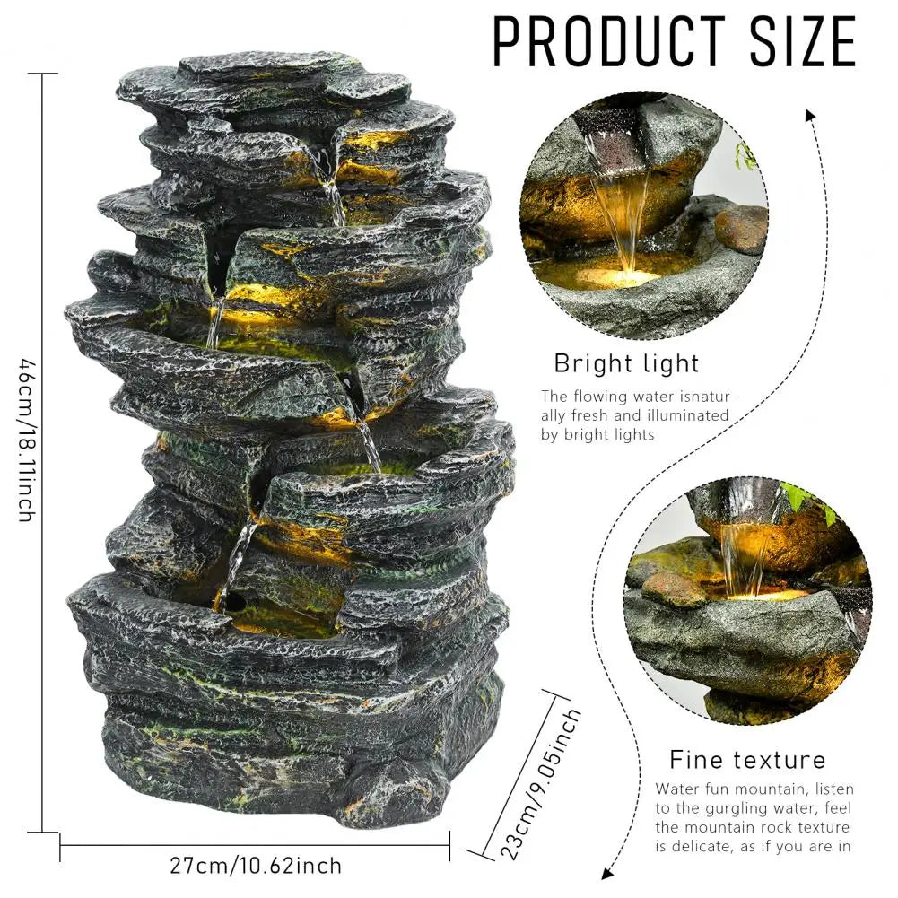 6-Layer Rock Water Fountain, Garden Waterfall Decoration, For Courtyards, Backyards, Porches,
