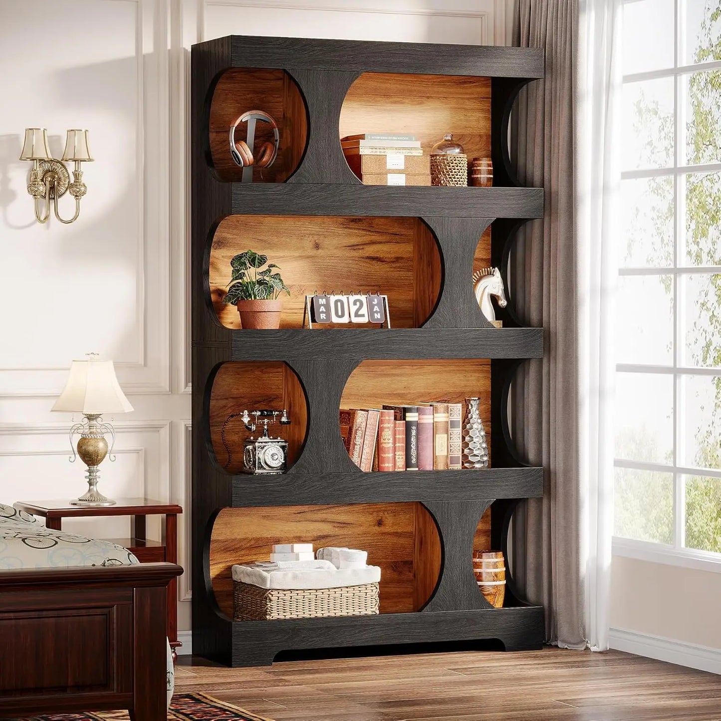 Modern Asymmetrical Bookshelf, with Classic Shape,Large Library BookShelf for Living Room, Home Office