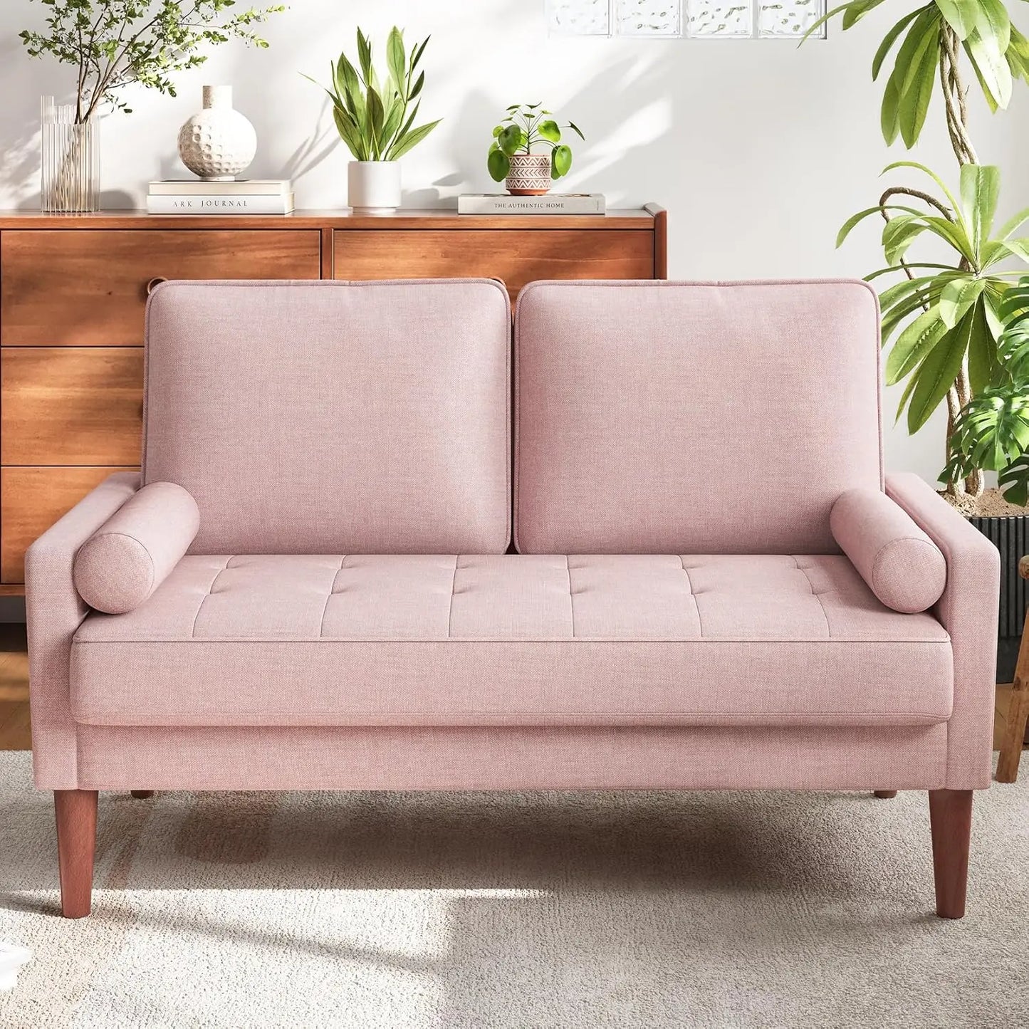 48 Inch Vesgantti Loveseat Sofa - Solid Wood Legs Throw Pillow