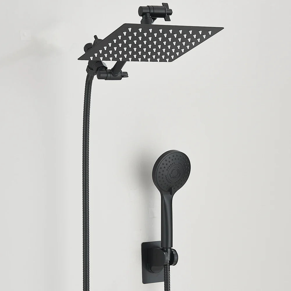 Shower Head Combo 8-12Inch High Pressure Rain Shower Head with Adjustable Extension Arm With 3-way Handheld Shower Spray
