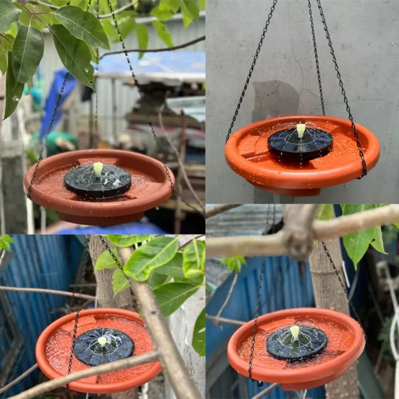 Solar Powered Bird Bathtub Fountain Hanging Bird Feeder with Hook Chain