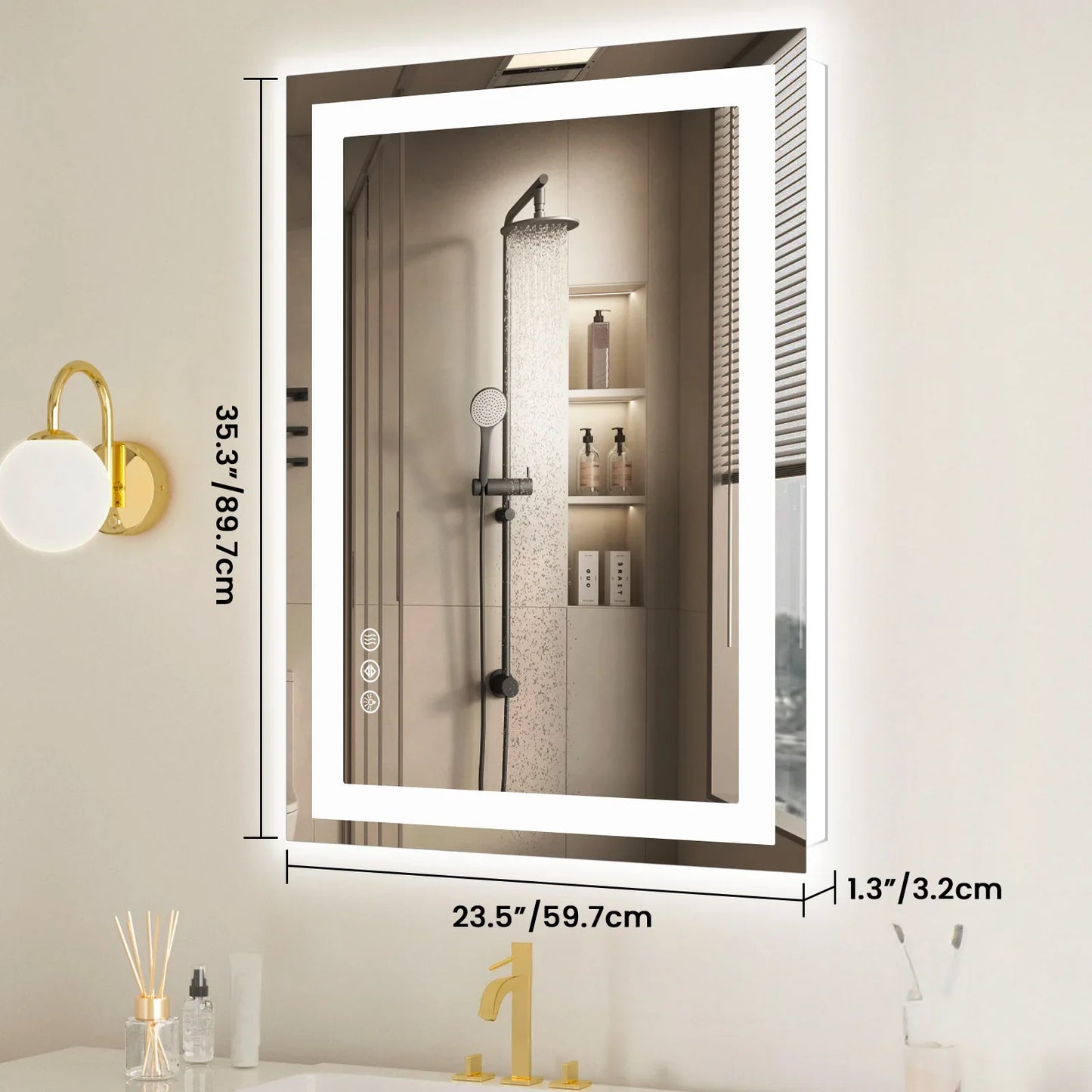JHK 36"x 24"LED Bathroom Vanity Mirror for Wall Tempered Glass with Front Light and Backlit For Living Room