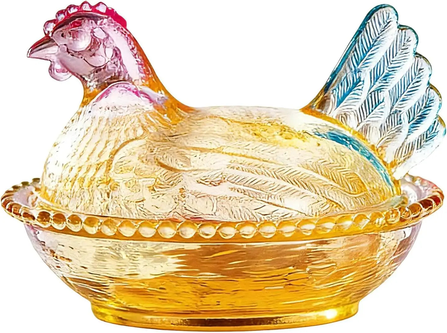 Glass Hen on Nest Candy Dish with Lid, Pastoral Candy Bowl with Lid,Muti-Color