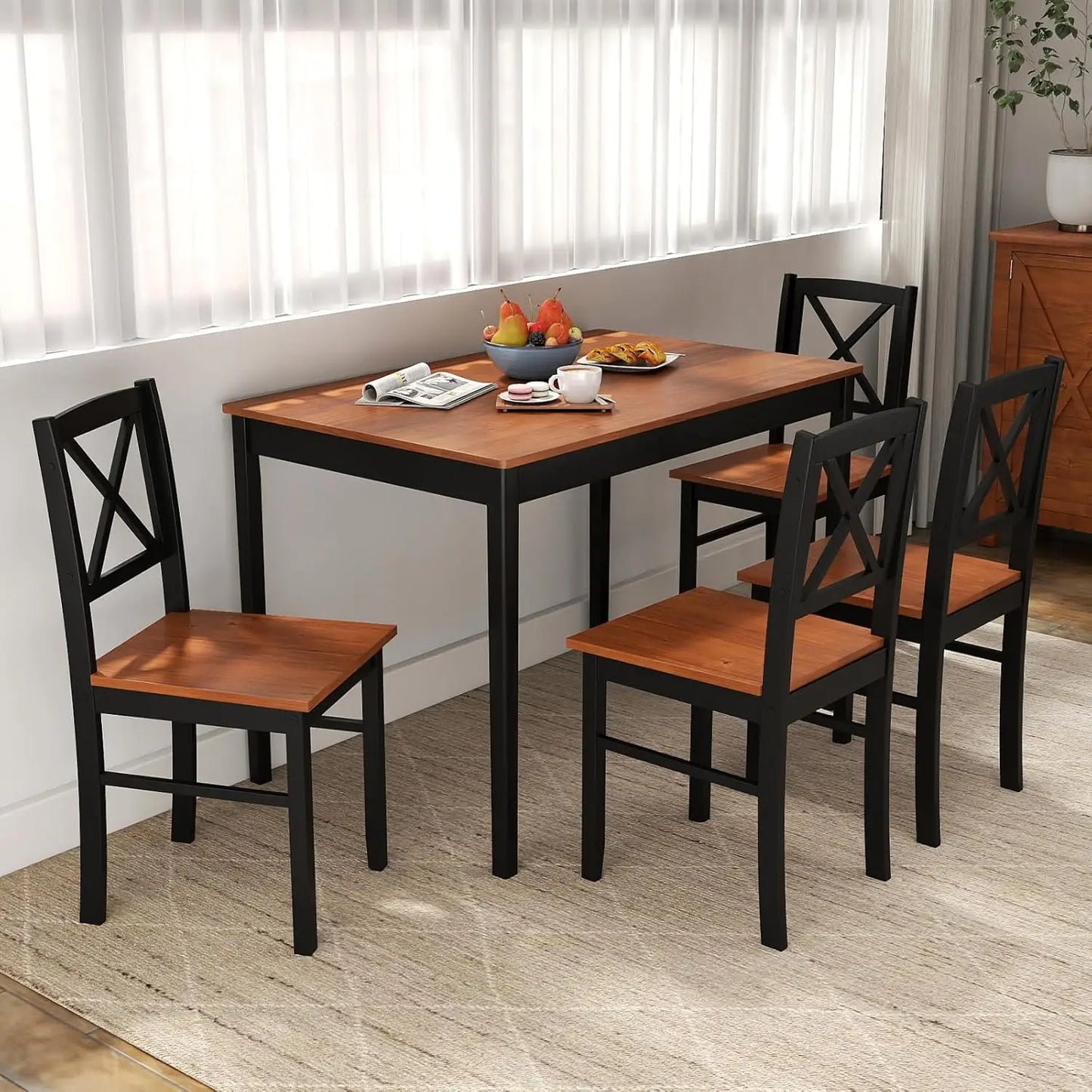 5-Piece Dining Table Set for 4, Rectangular Kitchen Table & 4 Chairs