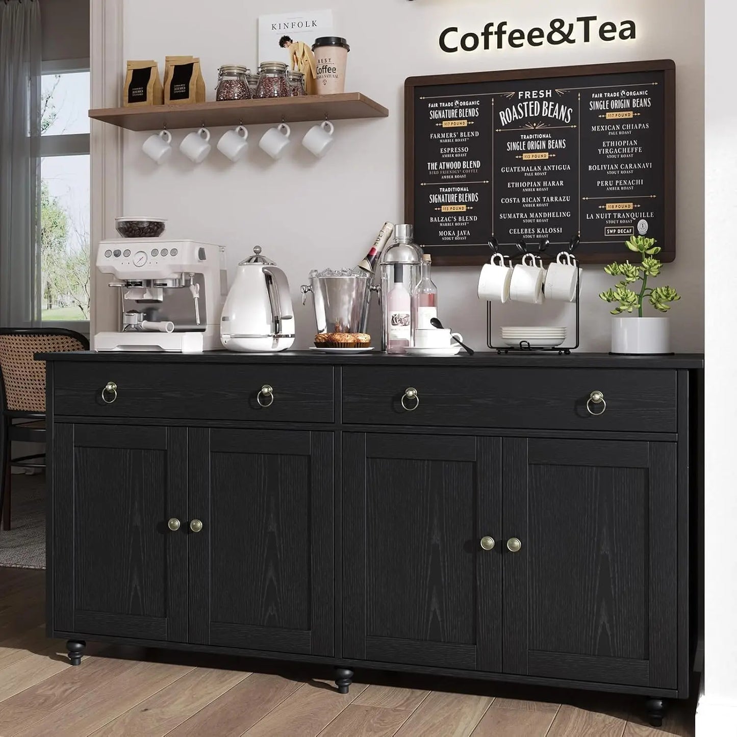 Buffet Cabinet with Storage, 55'' Large Farmhouse Cabinet with 2 Drawers and 4 Doors