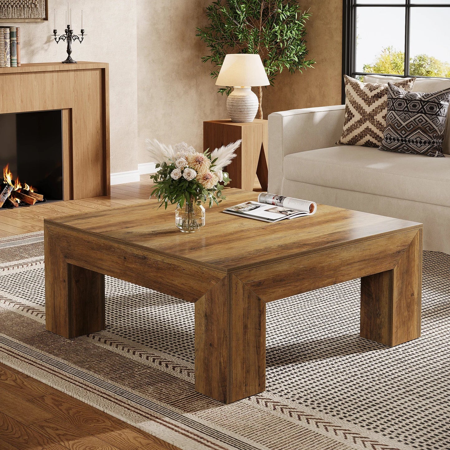Tribesigns 39.4-Inch Square Coffee Table for Living Room, Farmhouse