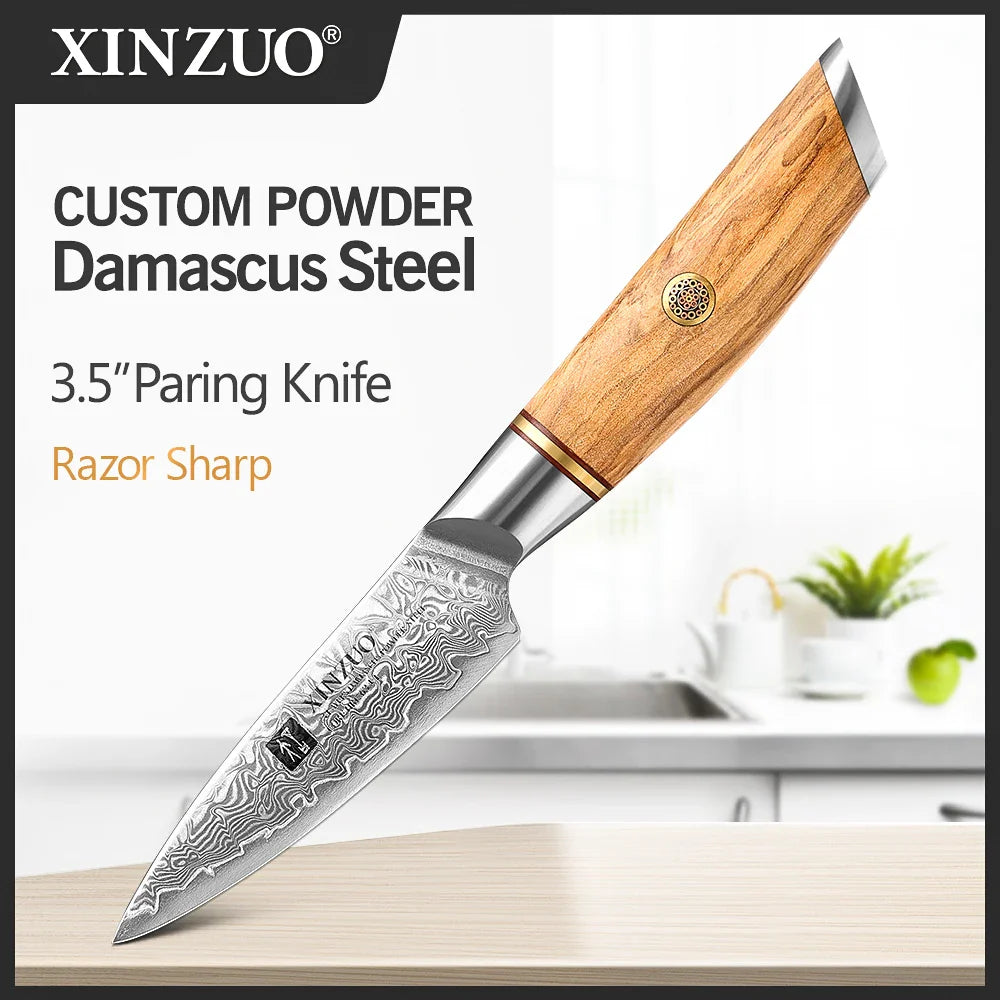 XINZUO 1-8pcs Kitchen Knife Set 73 Layers Custom Damascus Steel with Olive Wood Handle