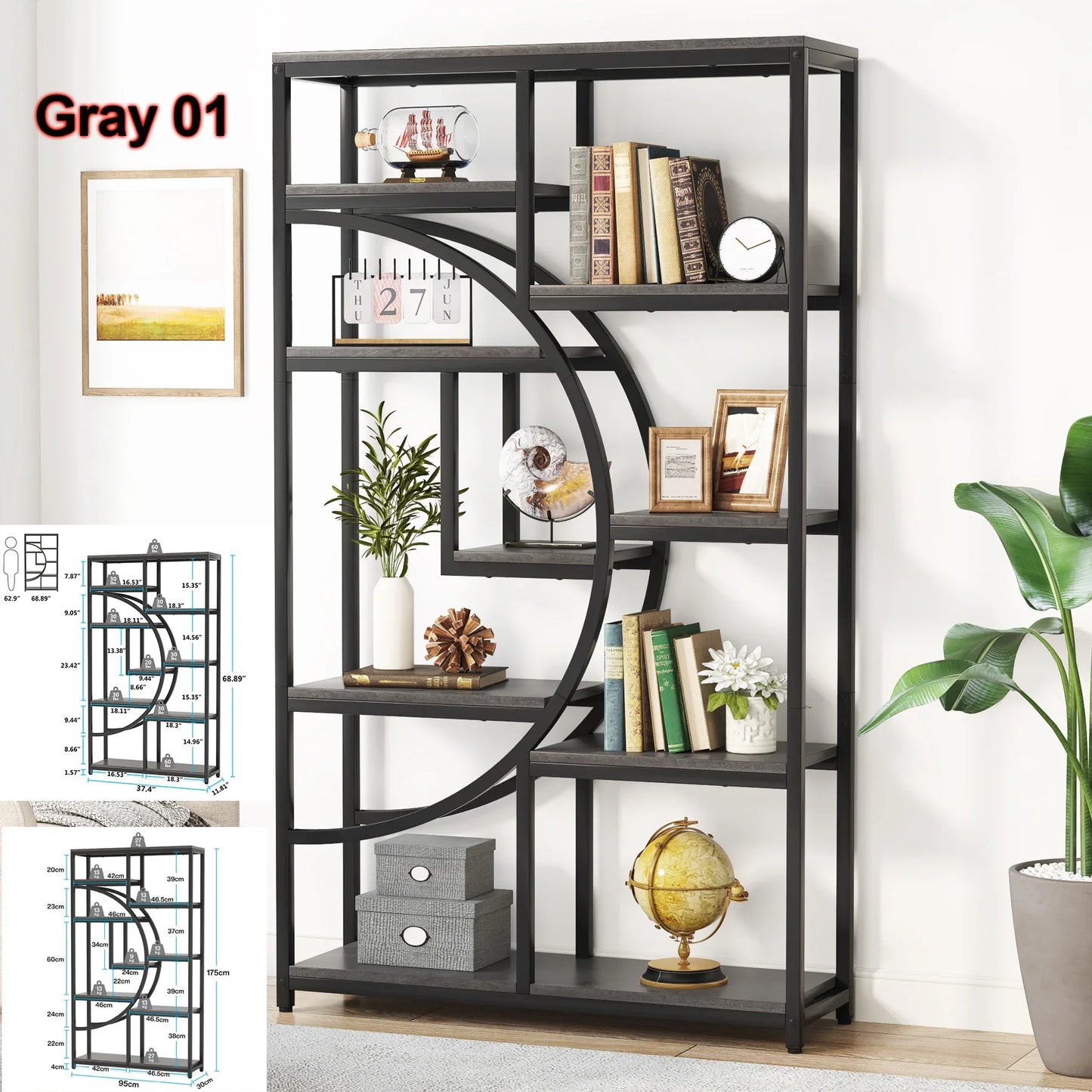 Tribesigns Bookshelf Industrial 5 Tier Etagere Bookcase,