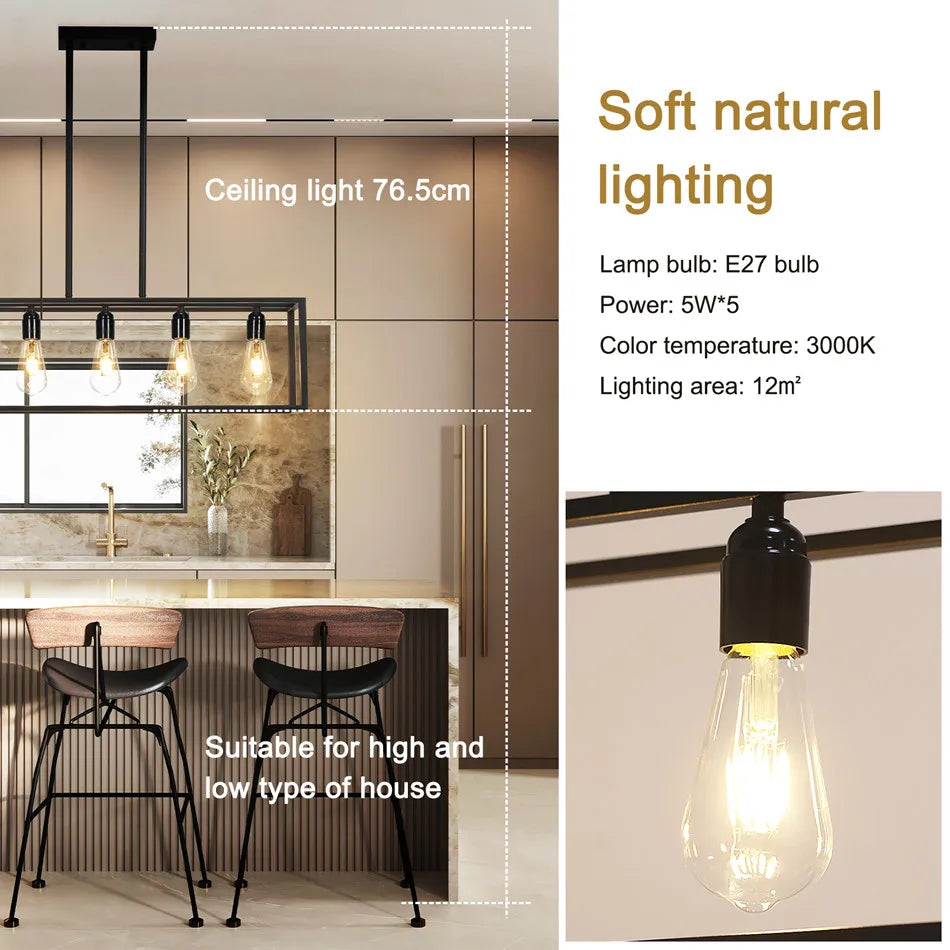 Vrygle Industrial 5-Bulb Ceiling Lamp Black Kitchen Island Chandelier Farmhouse Furniture