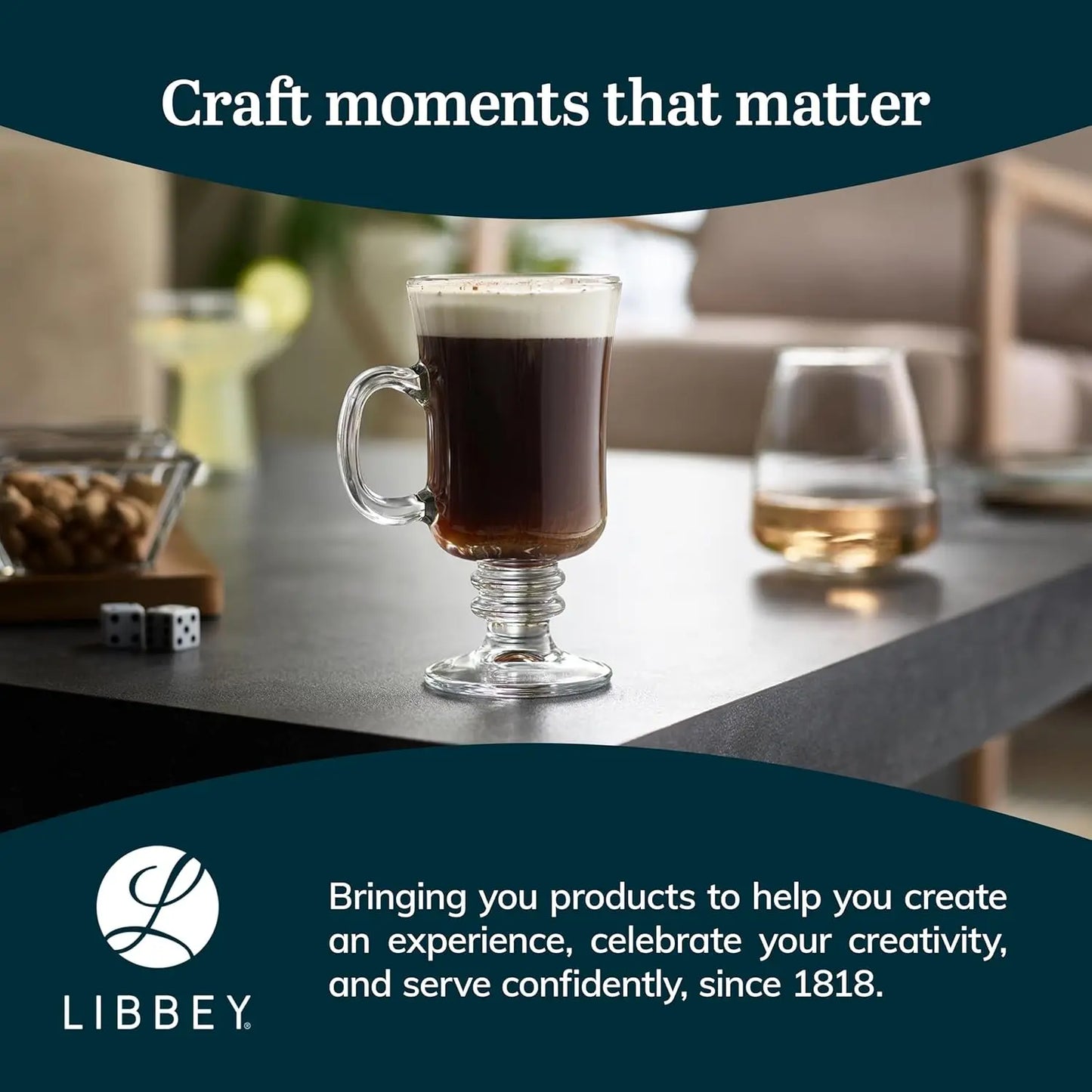 Elegant Raised Rim Latte Mugs, Dishwasher Safe Glass Coffee Cups