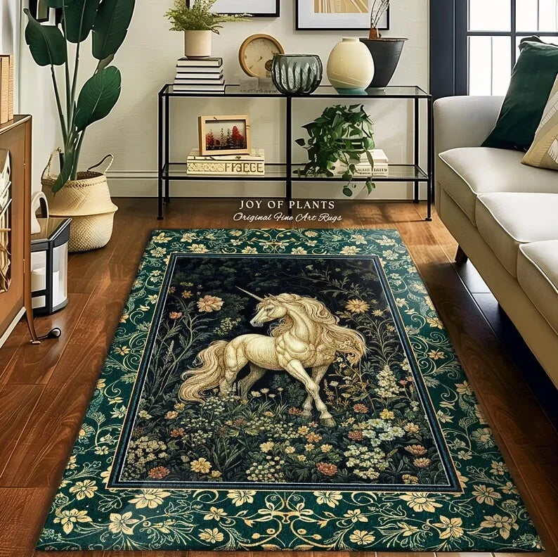 Magic Unicorn Plant Floral Carpet for Living Room Bedroom