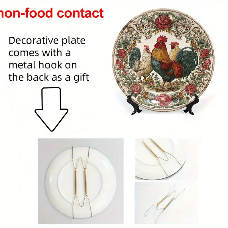 1pc Vintage Farmhouse Rooster and Floral Wall Dish -