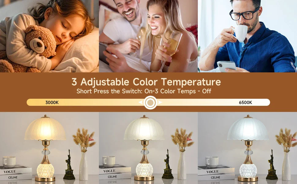 Bedside Table Lamp Petal Light Luxury Crystal Push Button Switch Bedroom Living Room Den Control Dimming Warm Atmosphere Decorat