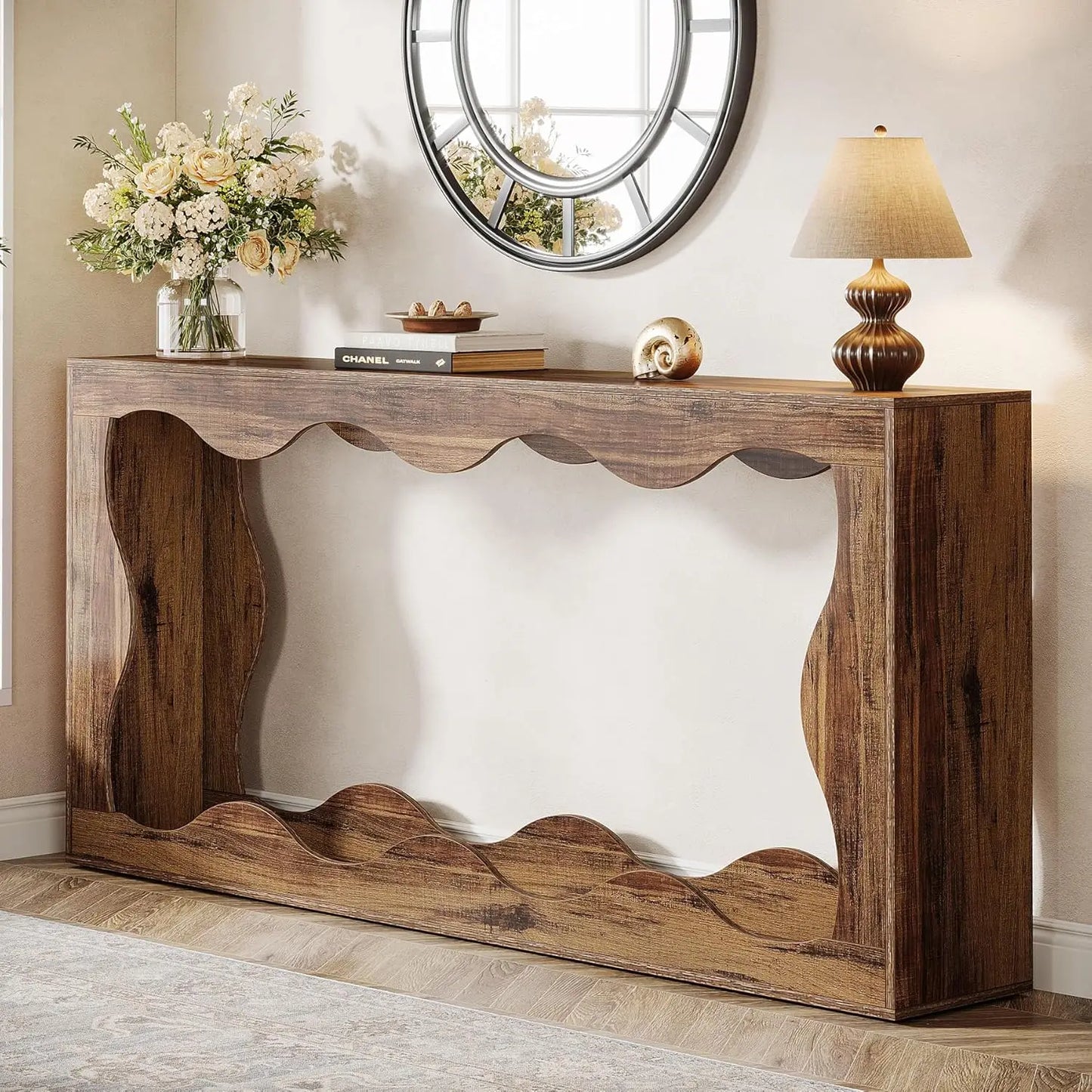 63 Inches Farmhouse Console Table with Storage, Couch Table Behind Sofa
