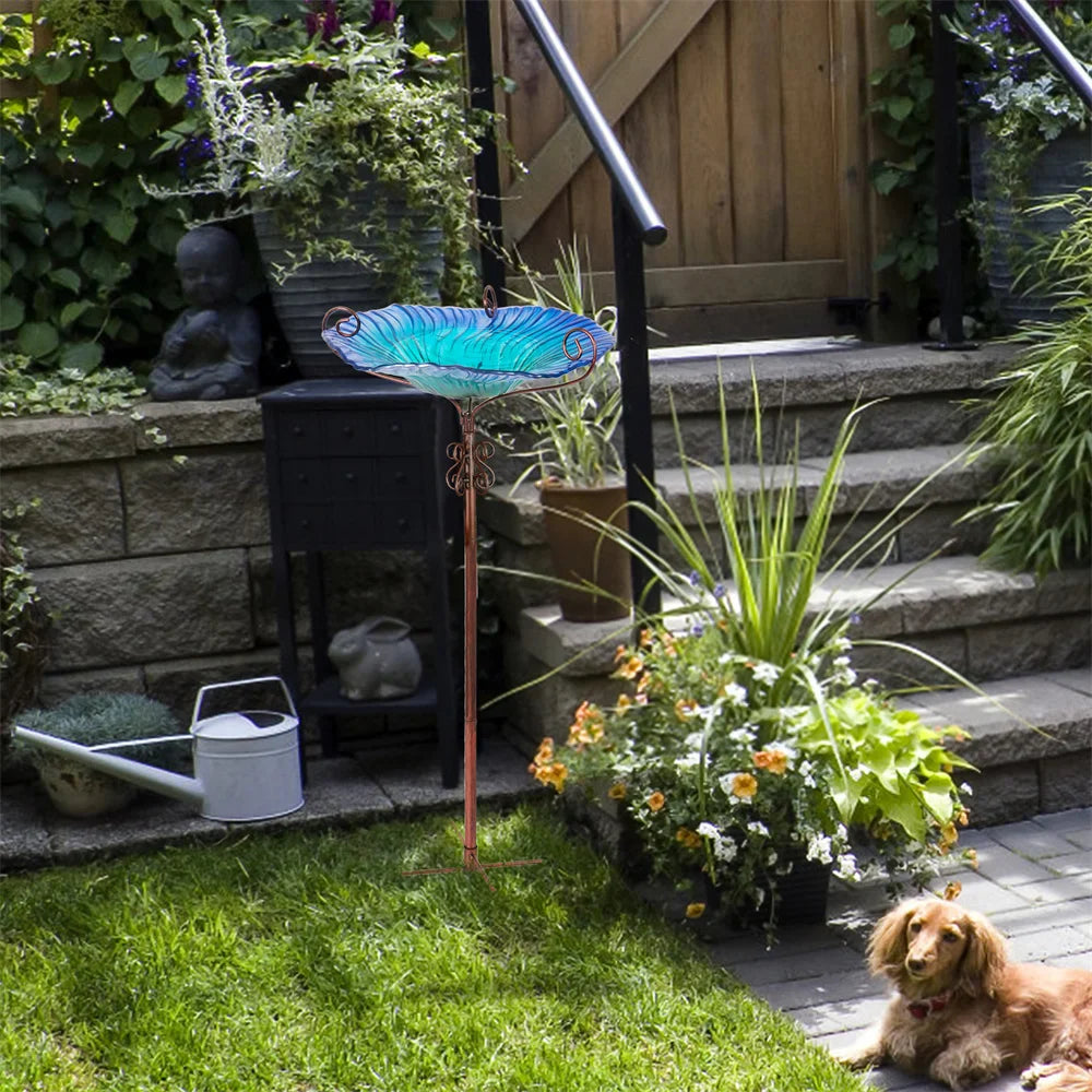 Large Outdoor Glass Bird Bath Garden Feeding Bowl