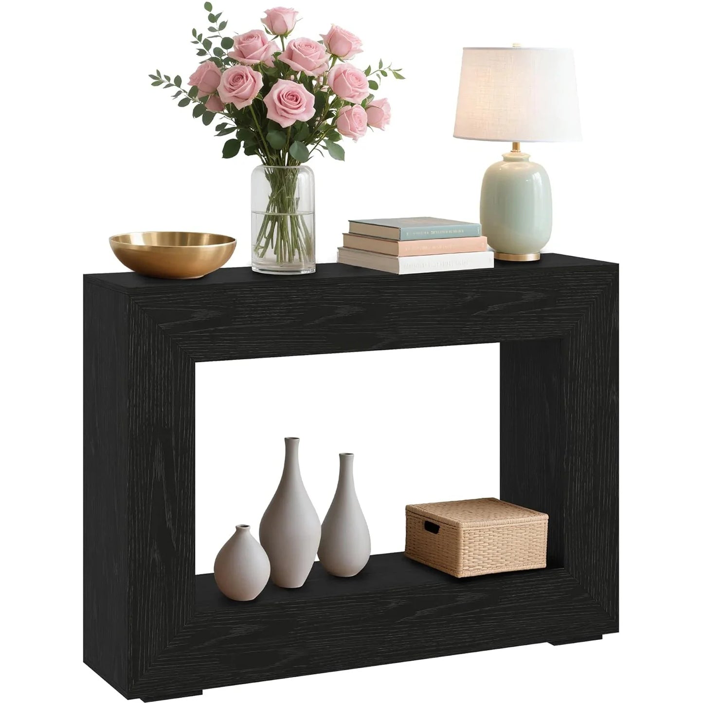 47" Rustic Farmhouse Console Table Wooden Entryway With Open Storage Shelves For Living Room Hallway Foyer