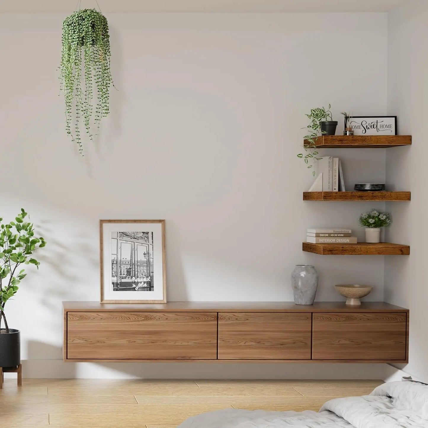 10" Deep Floating Shelves Set of 3, Rustic Brown Wood for Wall - Bathroom Bedroom Kitchen Living Room