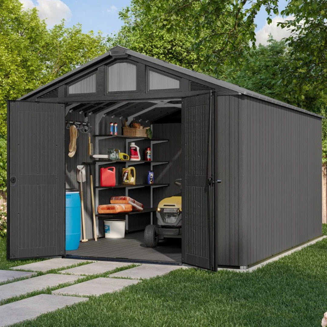 10x15ft Garden Shed – Large Outdoor Storage Grey