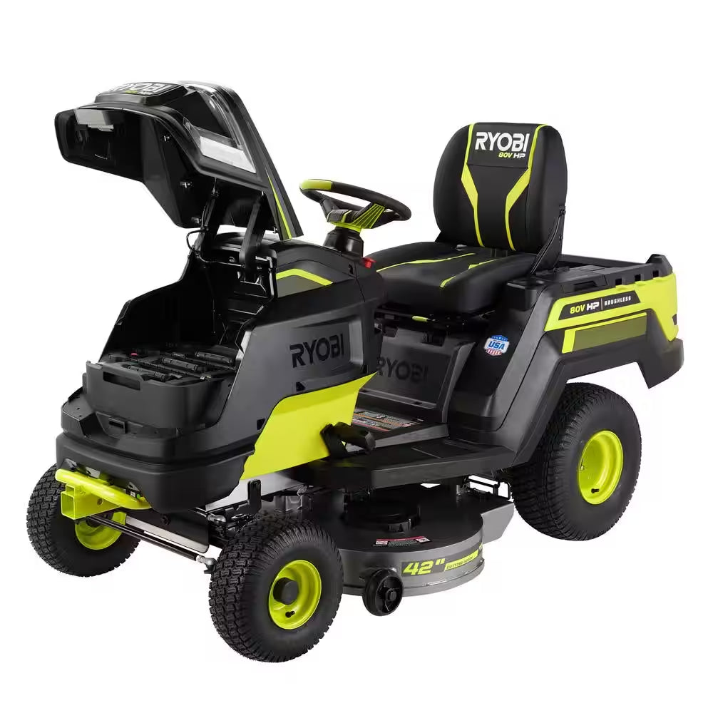 80V HP Brushless 42 In. Battery Electric Cordless Riding Lawn Tractor with (3) 80V 10Ah Batteries and Charger