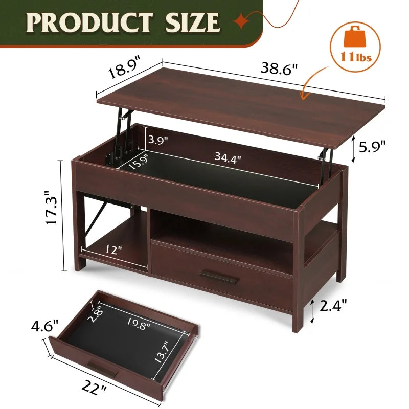 GALAXHERO Lift Top Coffee Table with Hidden Compartment for Living Room Reception Room
