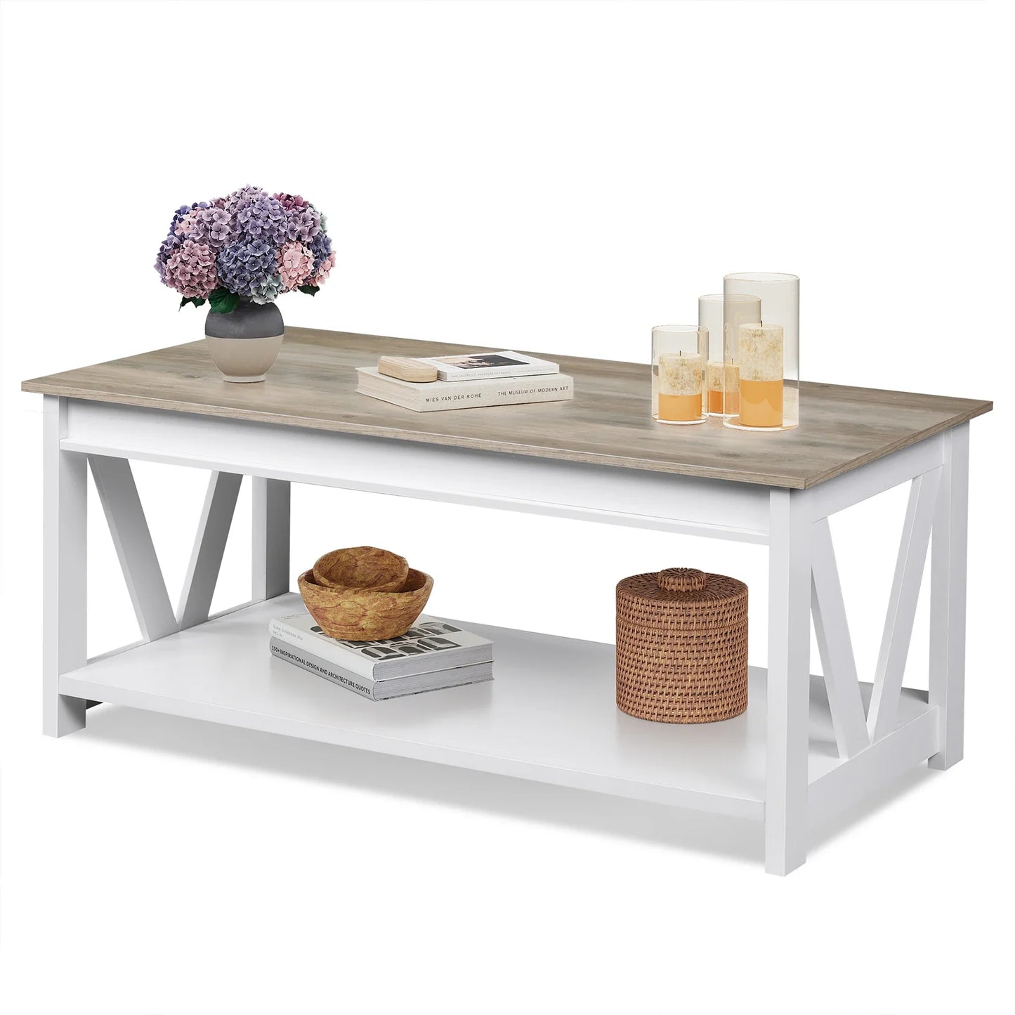 GALAXHERO Coffee Table Farmhouse Wood Center Table for Living Room Bedroom Office Balcony