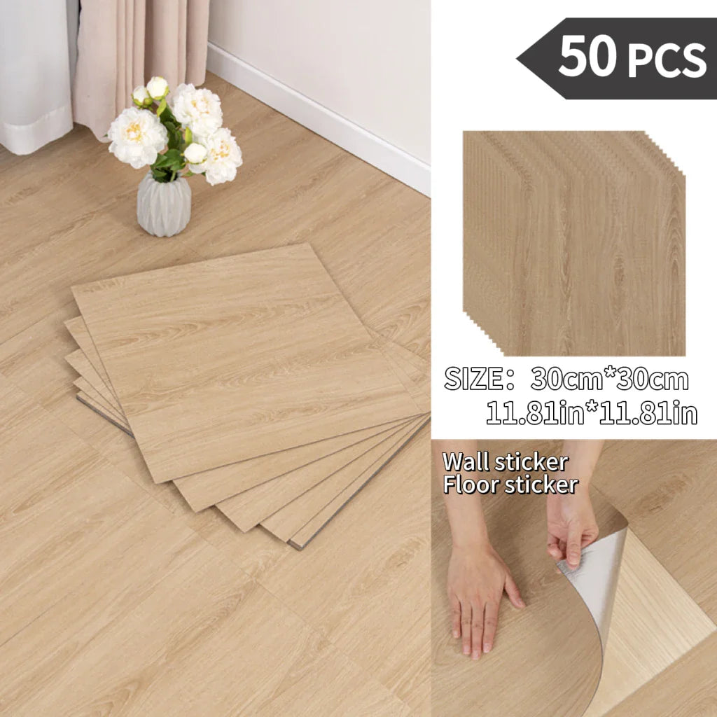 NINETAI Peel And Stick Floor Tile, 50pcs Vinyl Plank Wood Grain