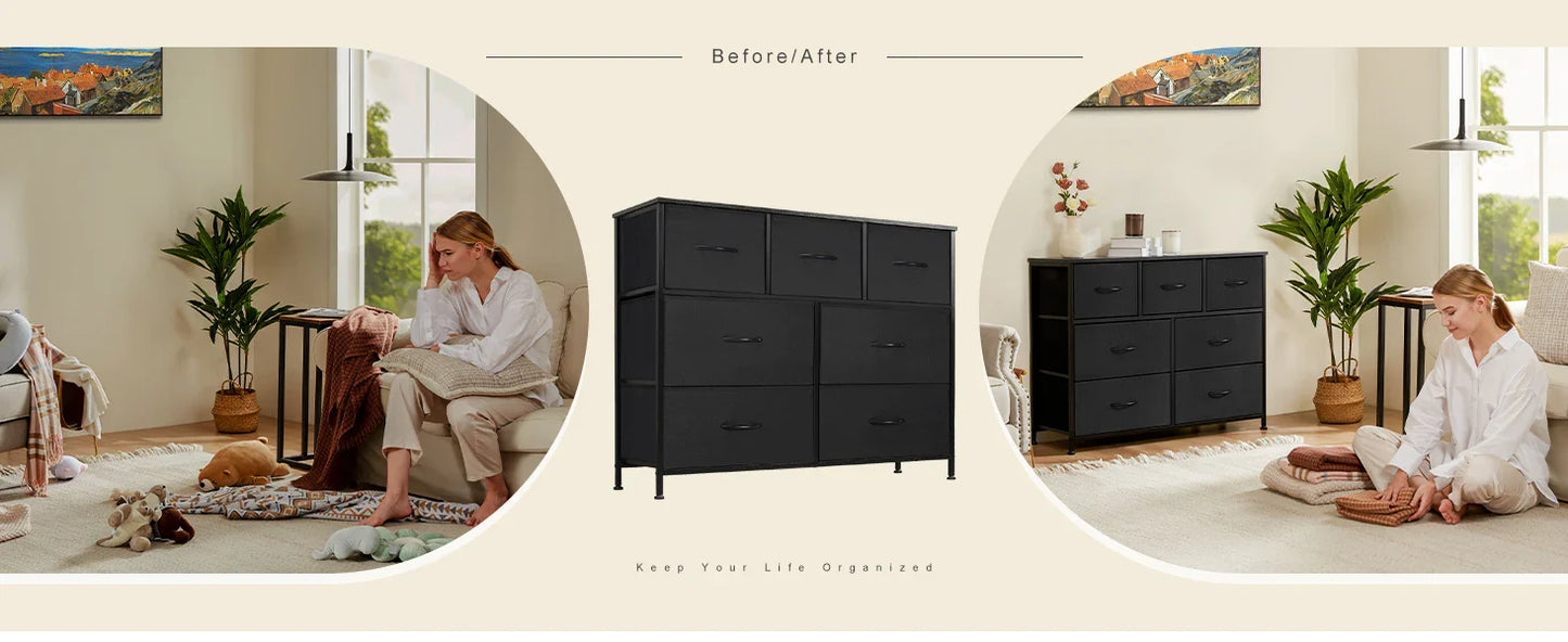 JHK Desser For Bedroom With 7 Fabric Drawers Closet Chest For Living Room Display Cabinet