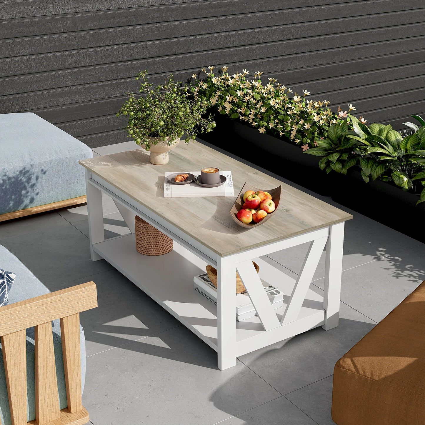 GALAXHERO Coffee Table Farmhouse Wood Center Table for Living Room Bedroom Office Balcony