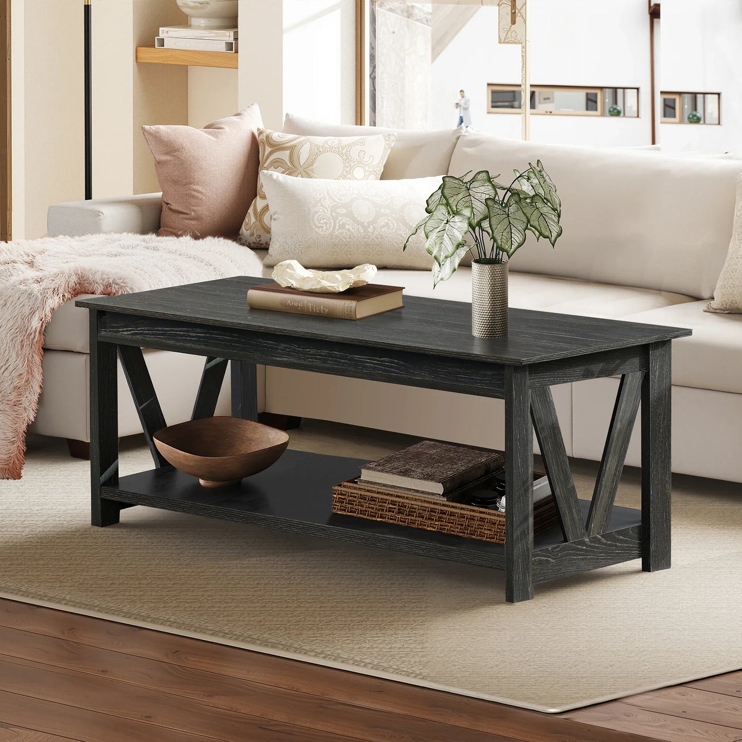 GALAXHERO Coffee Table Farmhouse Wood Center Table for Living Room Bedroom Office Balcony