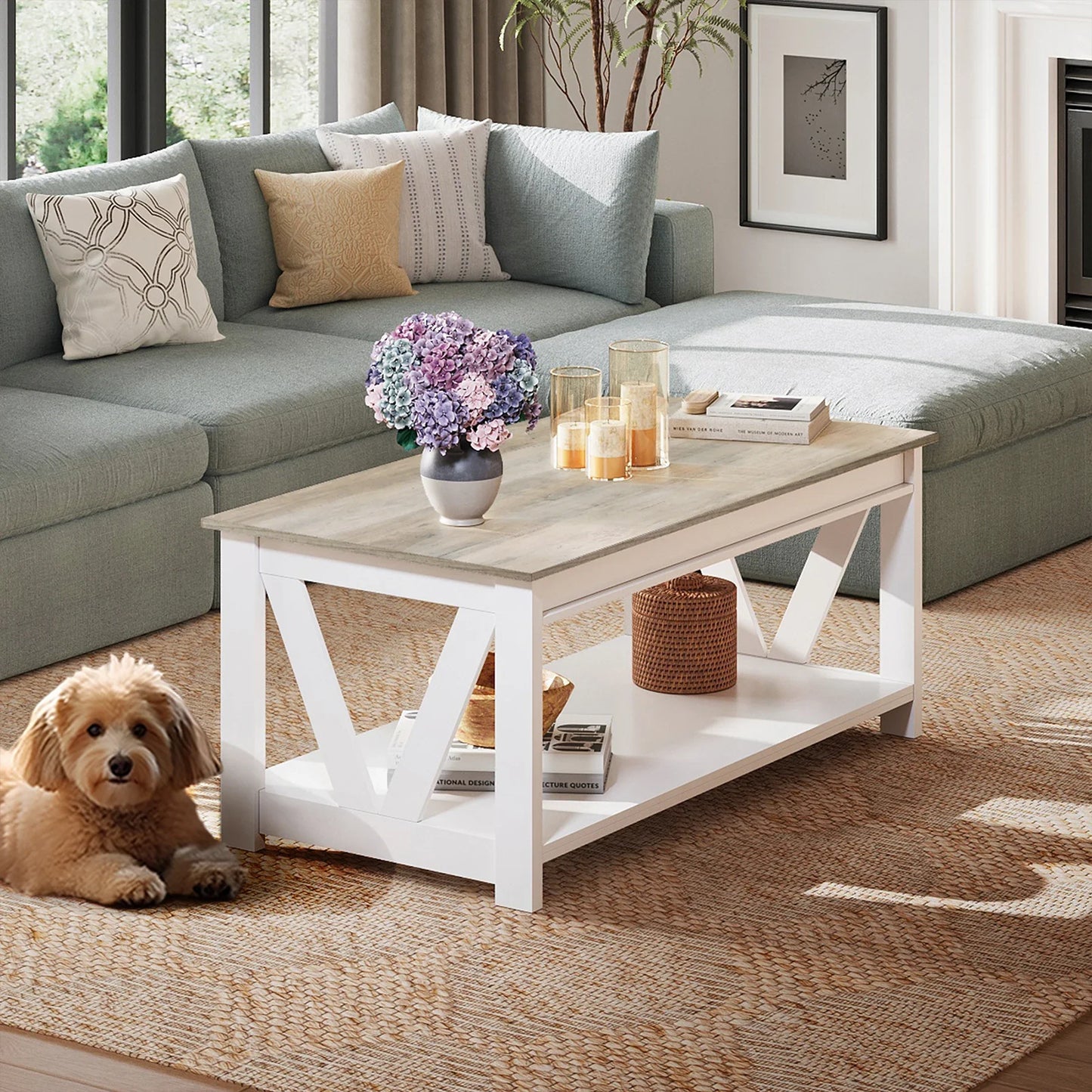 GALAXHERO Coffee Table Farmhouse Wood Center Table for Living Room Bedroom Office Balcony