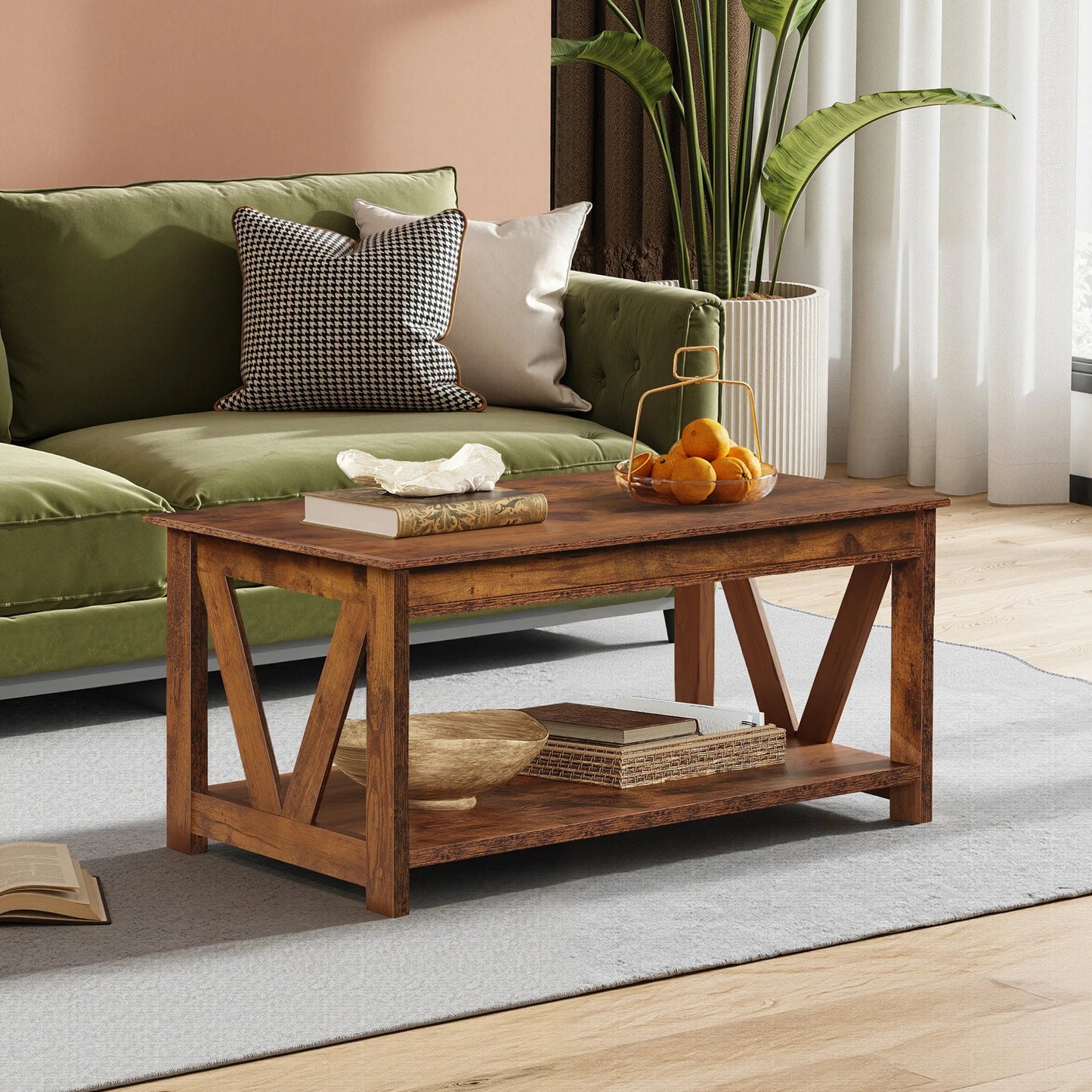 GALAXHERO Coffee Table Farmhouse Wood Center Table for Living Room Bedroom Office Balcony