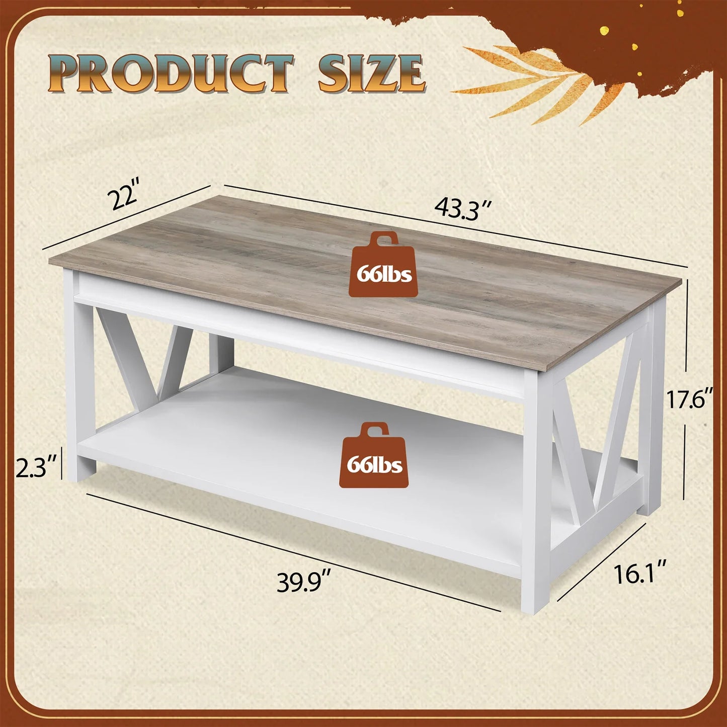 GALAXHERO Coffee Table Farmhouse Wood Center Table for Living Room Bedroom Office Balcony