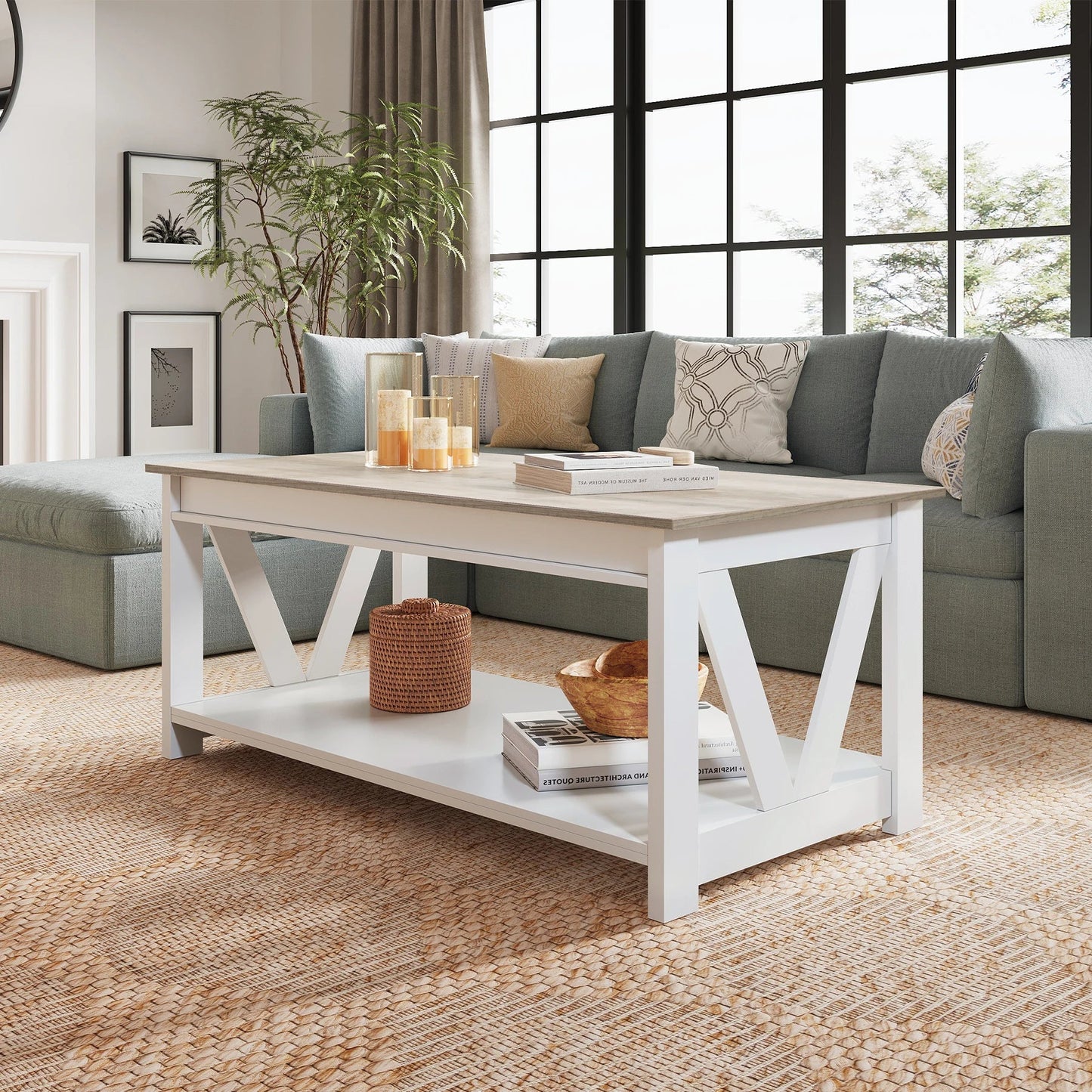 GALAXHERO Coffee Table Farmhouse Wood Center Table for Living Room Bedroom Office Balcony