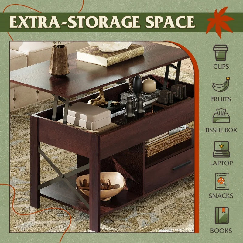 GALAXHERO Lift Top Coffee Table with Hidden Compartment for Living Room Reception Room