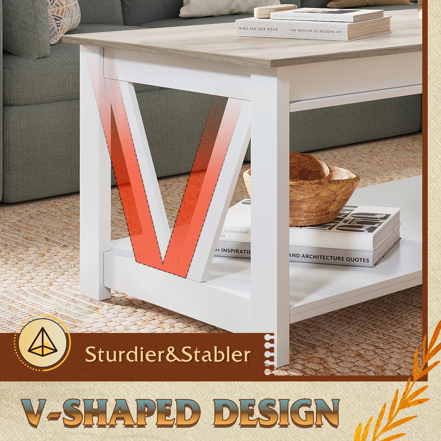 GALAXHERO Coffee Table Farmhouse Wood Center Table for Living Room Bedroom Office Balcony