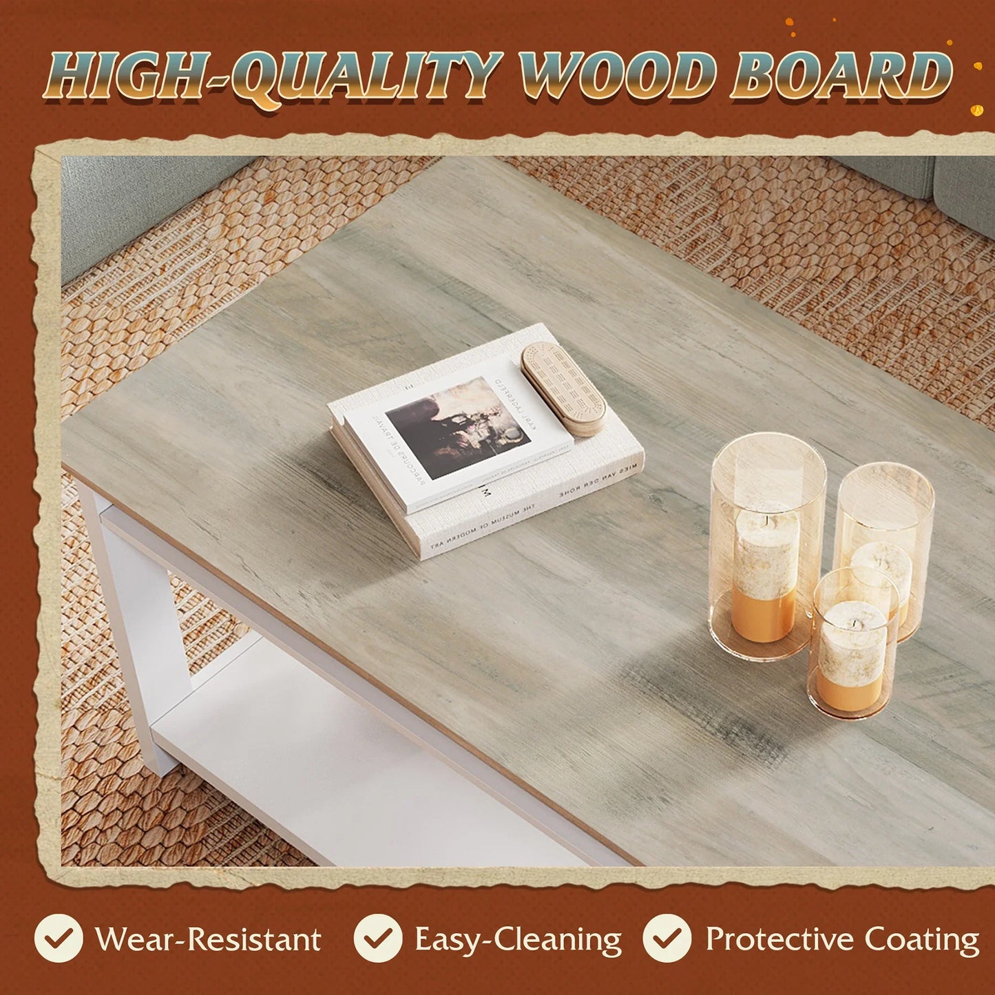 GALAXHERO Coffee Table Farmhouse Wood Center Table for Living Room Bedroom Office Balcony