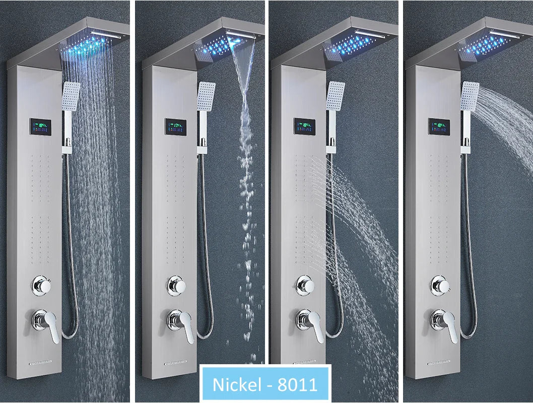LED Shower Panel Tower System Rain Waterfall Shower LCD Display With Massage  Shower Faucet
